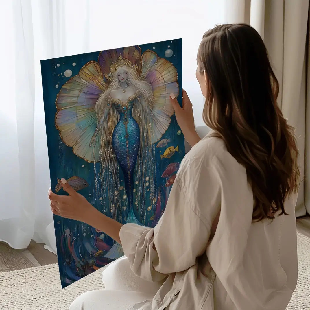 Elegant aquatic-themed wall art featuring a regal underwater queen.
