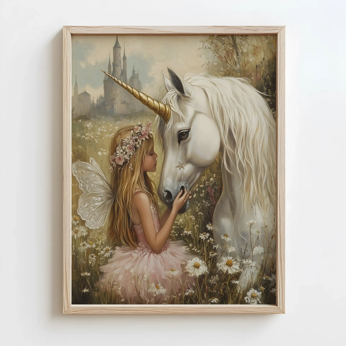 Unicorn and fairy print for girls nursery or bedroom wall art