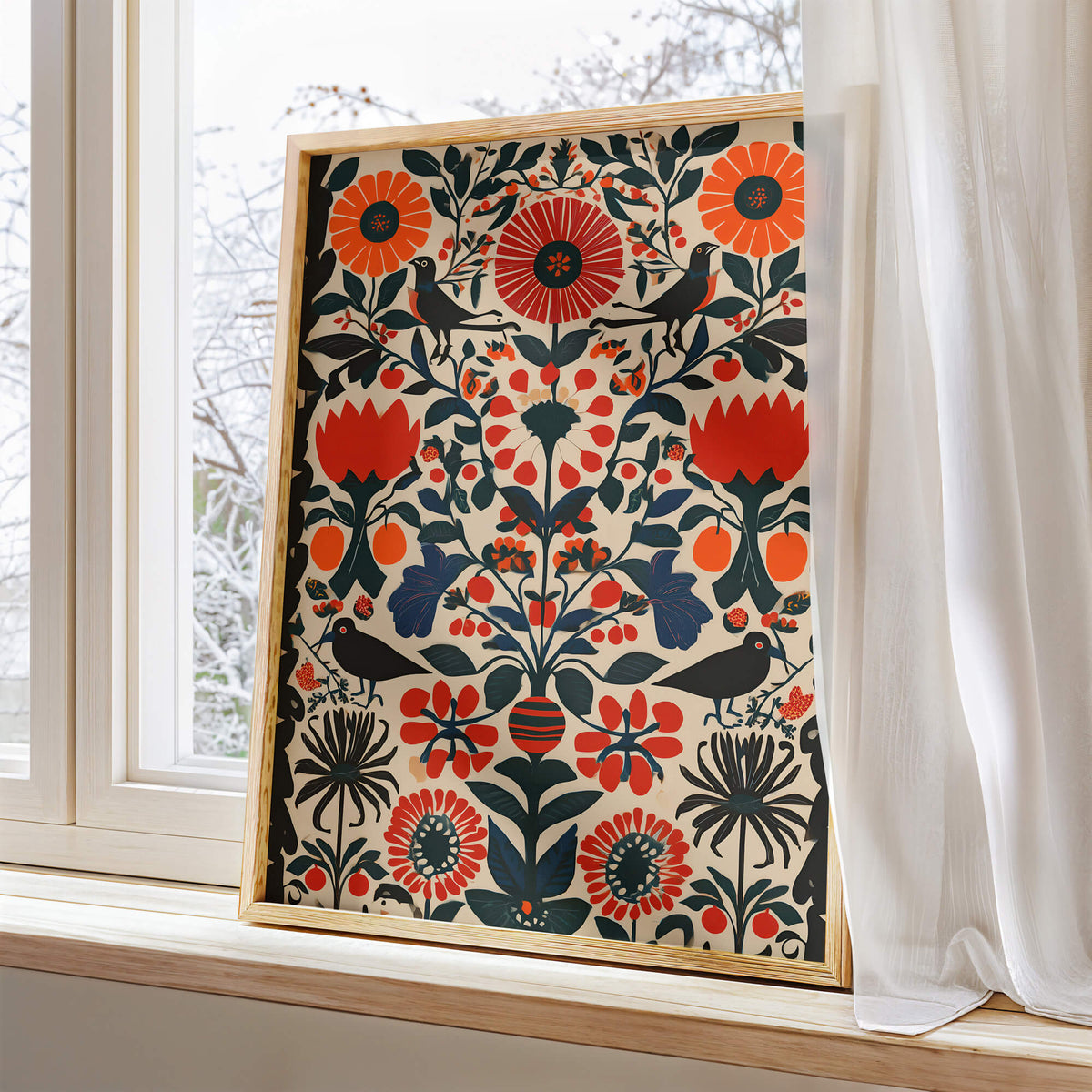 Floral Folk Wall Art | Retro Mexican Art Print
