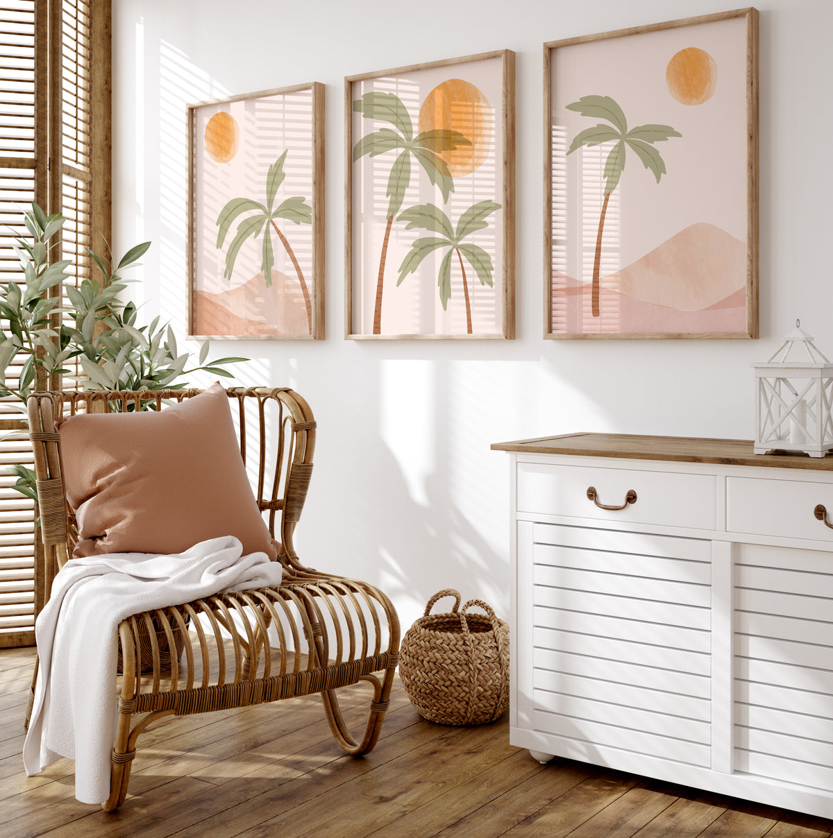 Boho Sunset Beach Palm surf Prints