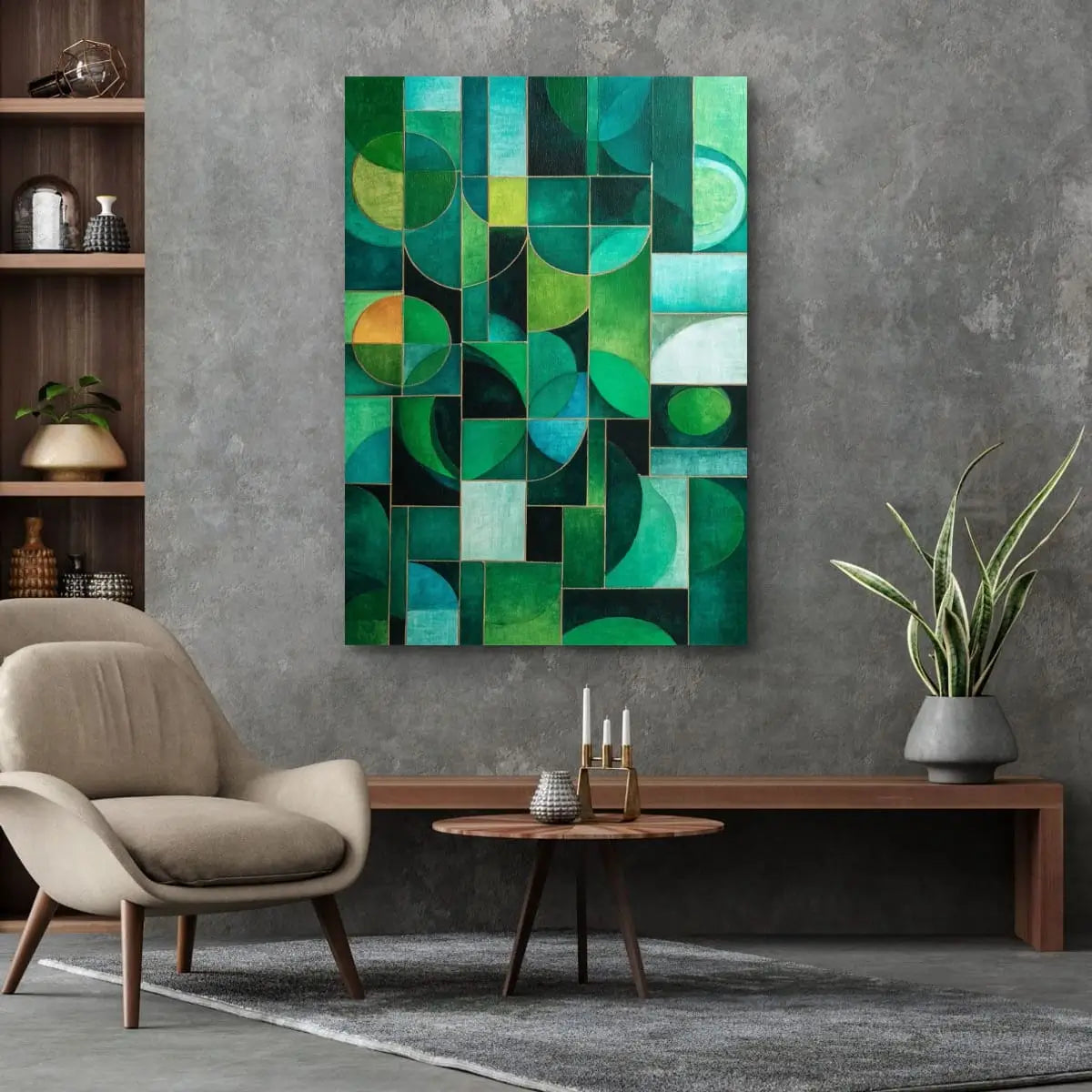 Contemporary emerald green wall art for living room or office decor