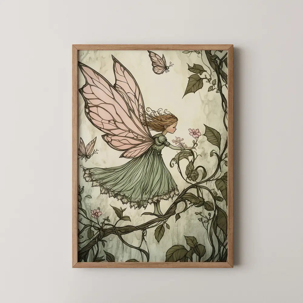 Set of 3 whimsical fairy garden illustrations for girls bedroom