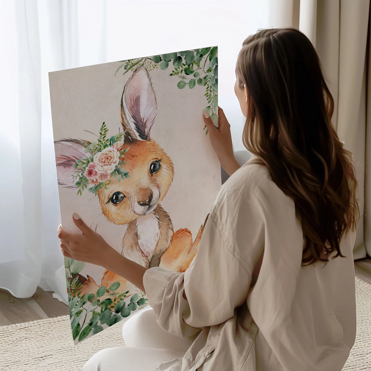 Kangaroo nursery print with eaucalyptus for girls bedroom decor