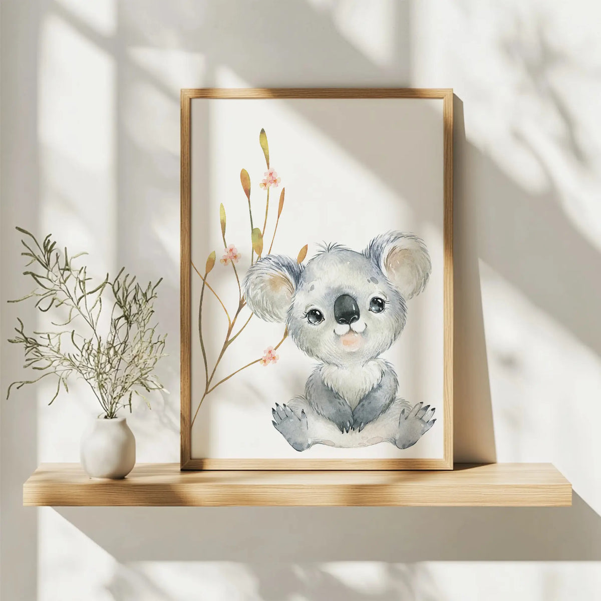 koala wall art print with foliage