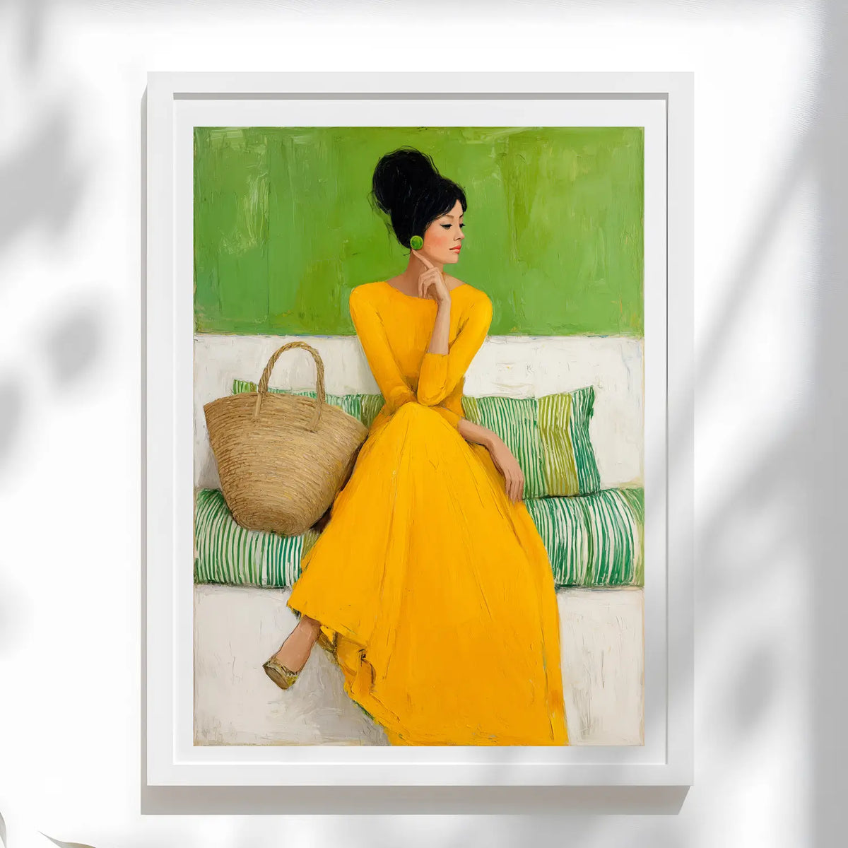 large colorful woman portrait framed wall display