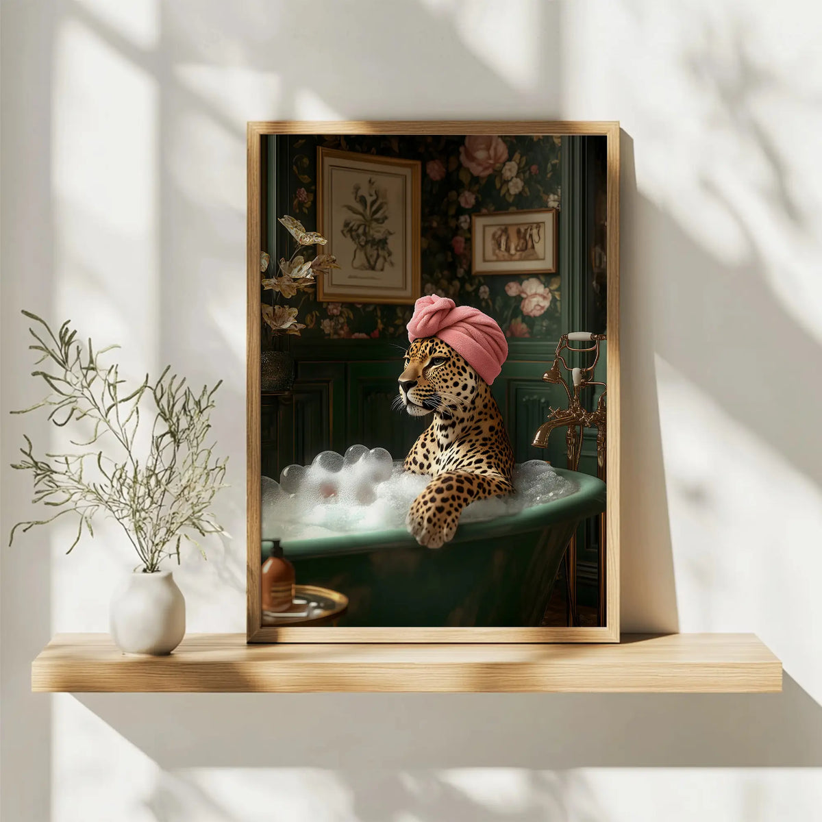 Quirky Leopard in Bath Print – Bathroom Wall Decor