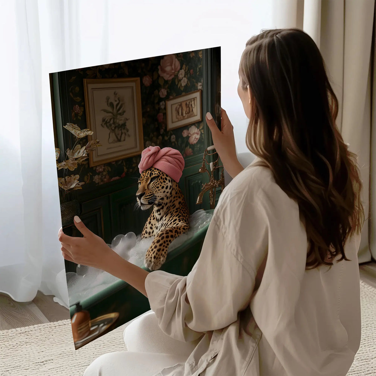 Quirky Leopard in Bath Print – Bathroom Wall Decor