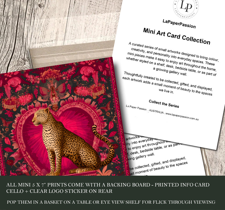 Colorful small leopard wall art with red heart accent