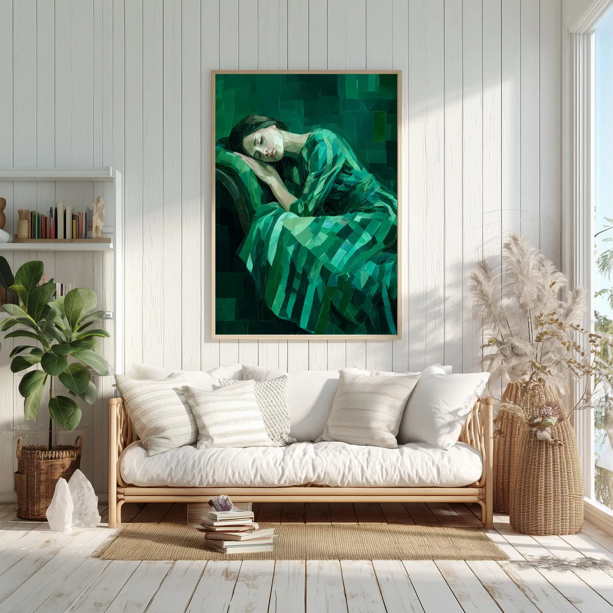 merald green sleeping woman art print for bedroom decor
