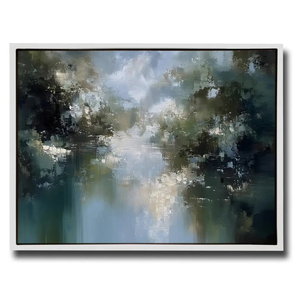 Abstract art piece with a reflective surface and blurred elements