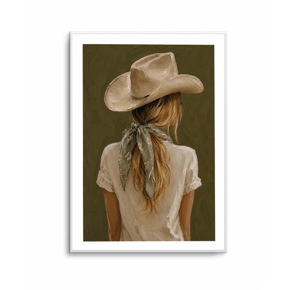 Western woman wall art with painterly texture and earthy tones