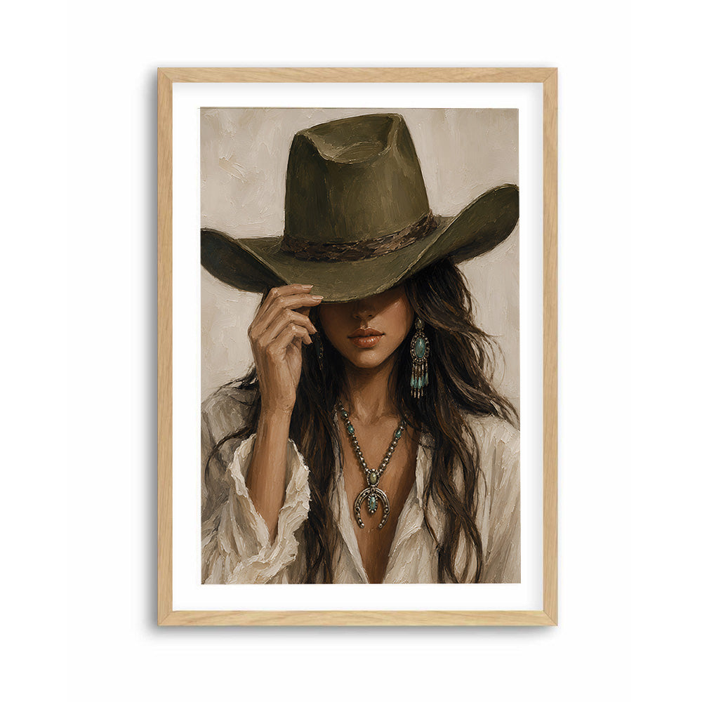 Western woman portrait print in neutral colours