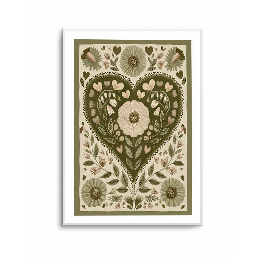 Olive green folk art print for boho home decor