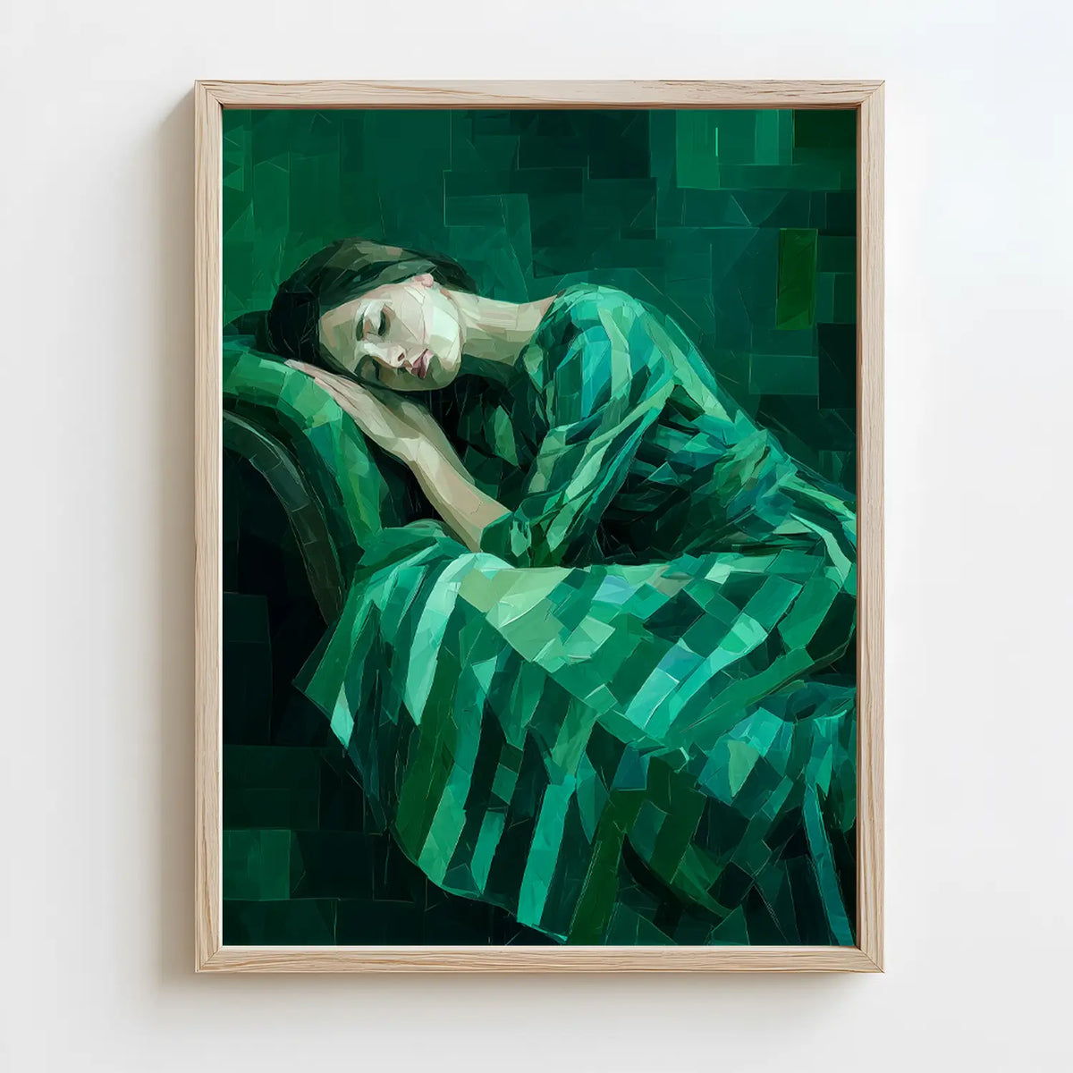 contemporary green abstract portrait of a reclining woman