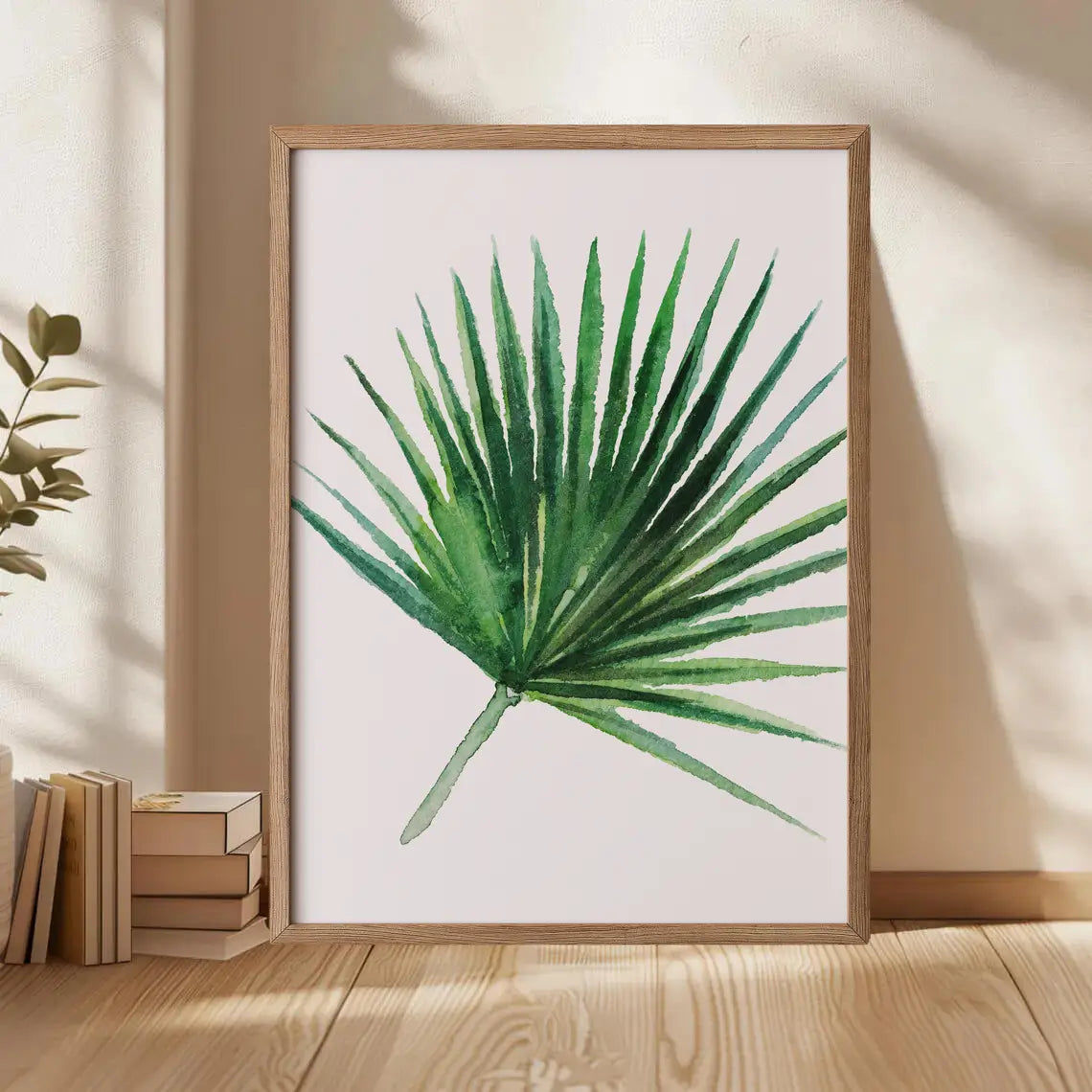 Green palm frond art print, part of tropical safari nursery collection, single botanical illustration