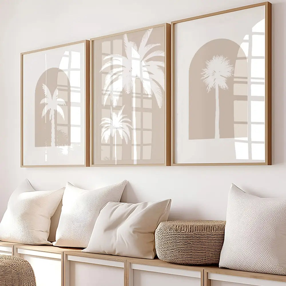 Set of three custom colour palm tree wall art silhouette prints