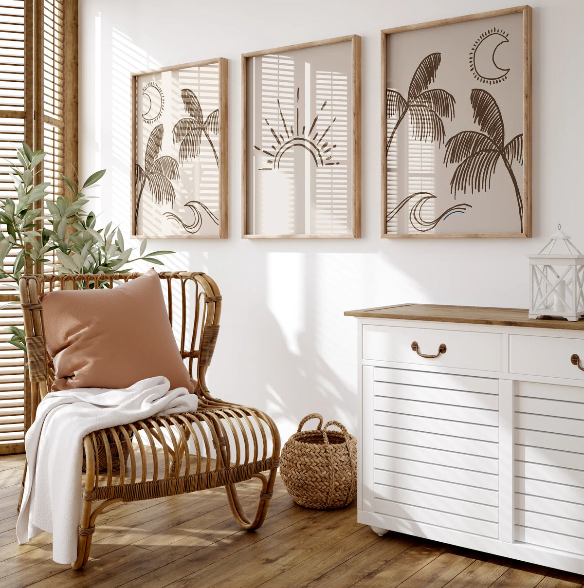 Neutral Palm Tree Prints, Coastal Wall Art