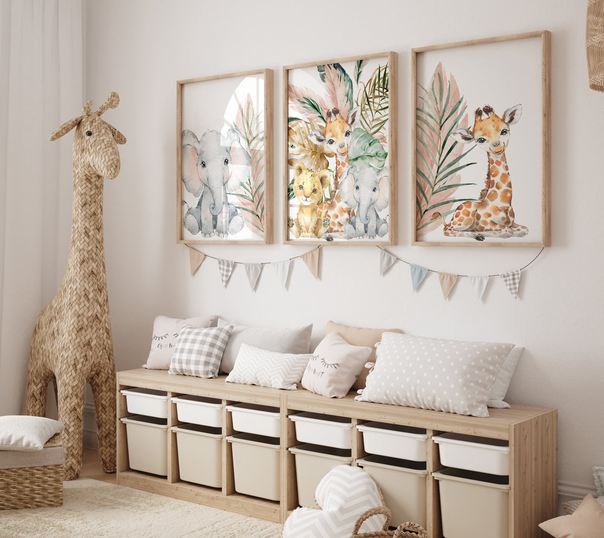Blush Pink Safari Animal Nursery Wall Prints