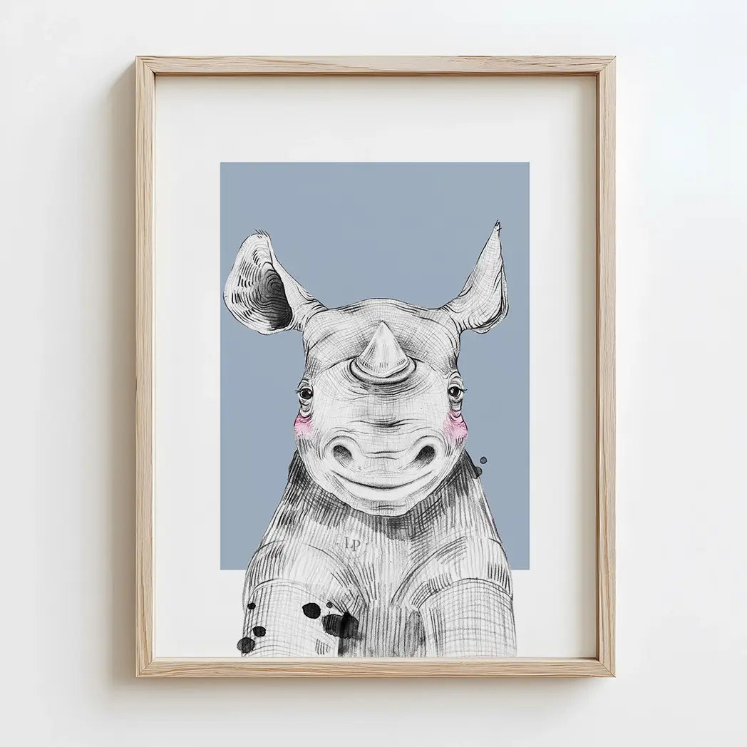 rhino Set of 3 Personalised Safari Animal Prints