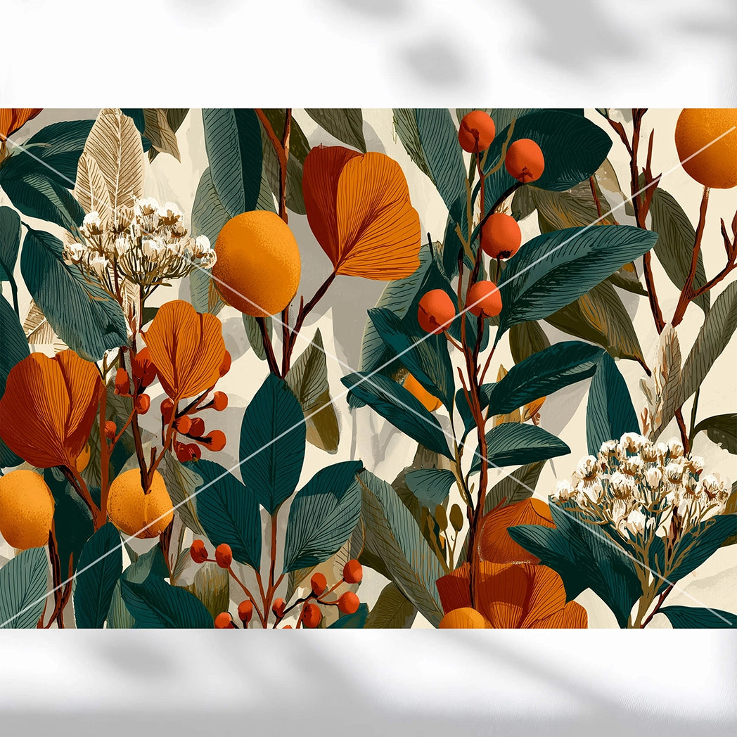 Vintage style botanical poster with muted earthy colors for farmhouse decor