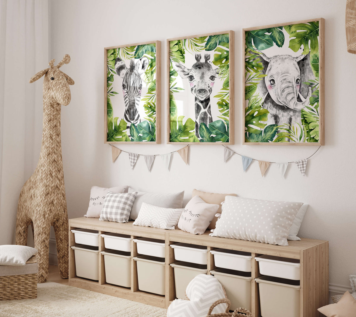 Safari Animal Forest green Wall Prints