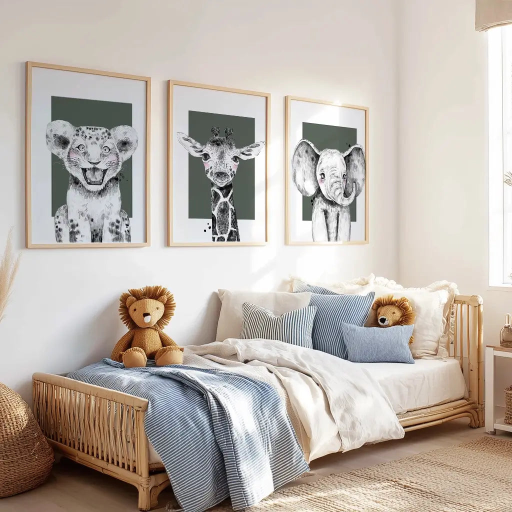 Personalised Safari Animal Wall Art for Kids Room