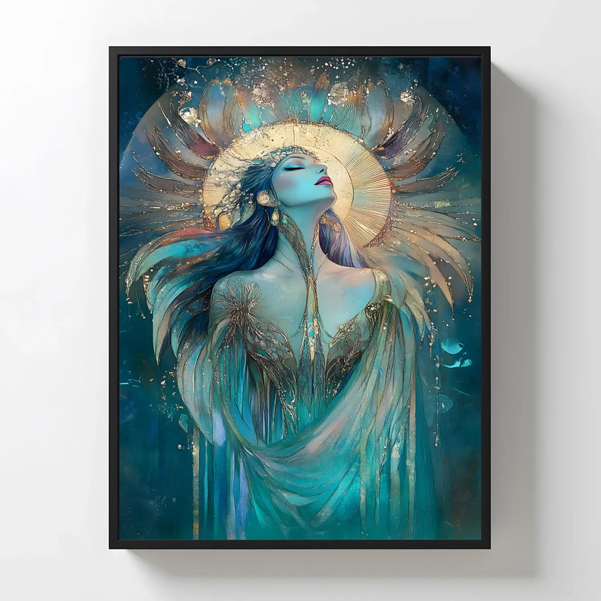 Moon Goddess art print in sleek black frame