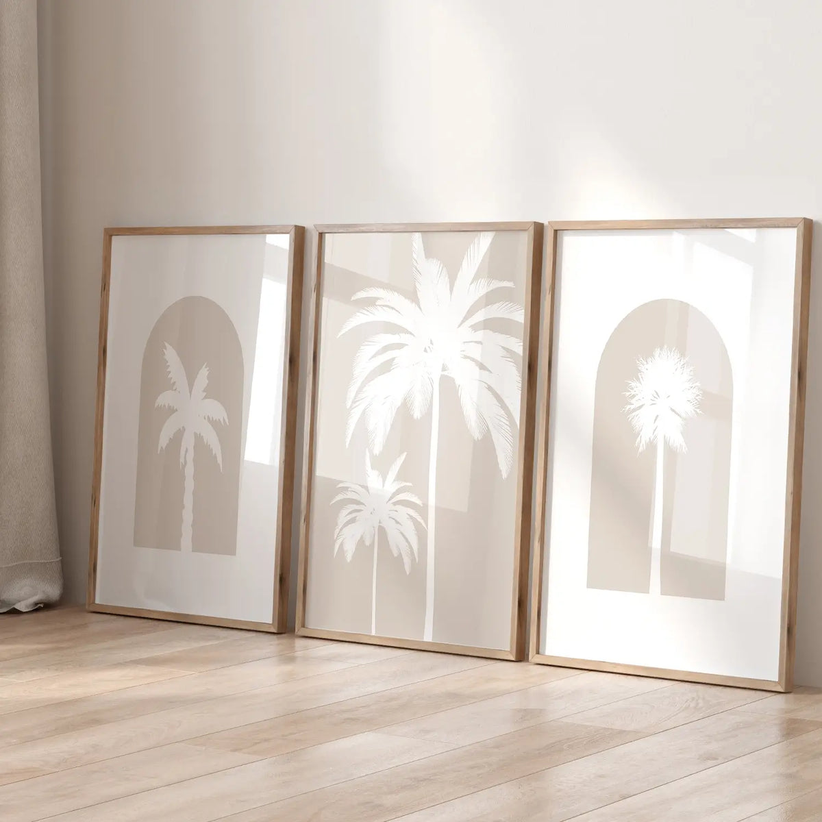 set of three palm tree wall prints with custimisable backgrounds