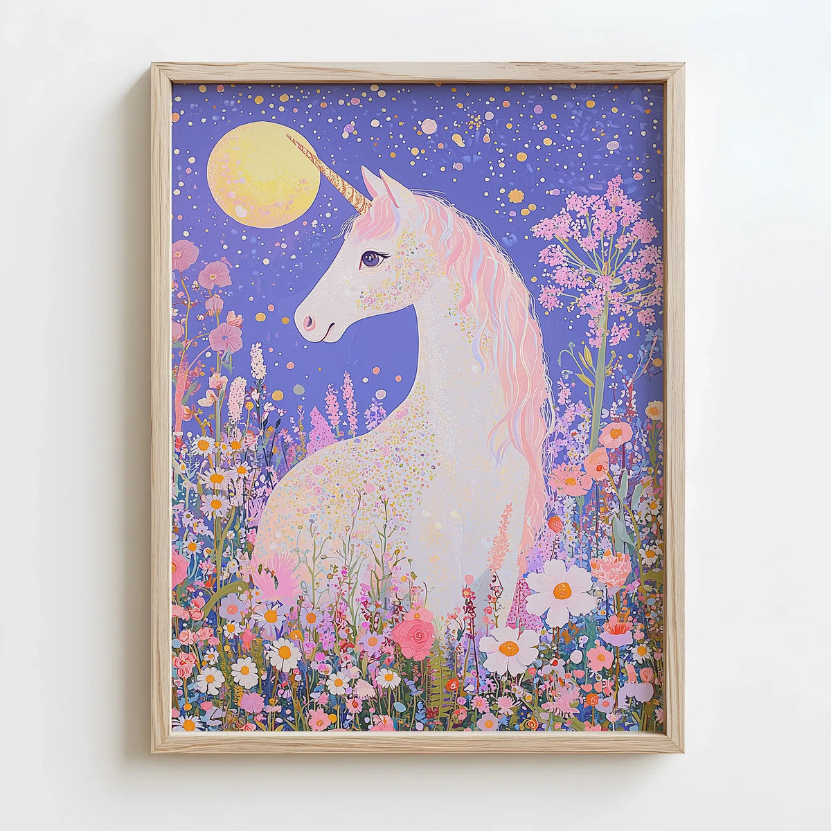 Nature-themed unicorn print with botanical and girly details
