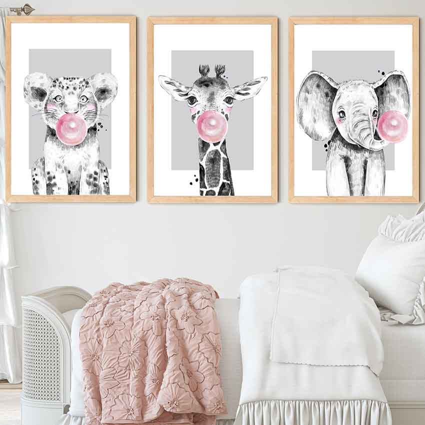 Safari Baby Animal Prints | Girl's Wall Art