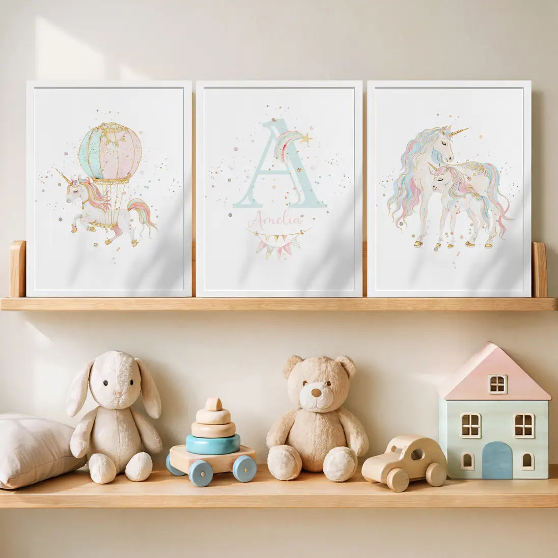 Unicorn wall art prints for girls nursery and kids bedroom decor