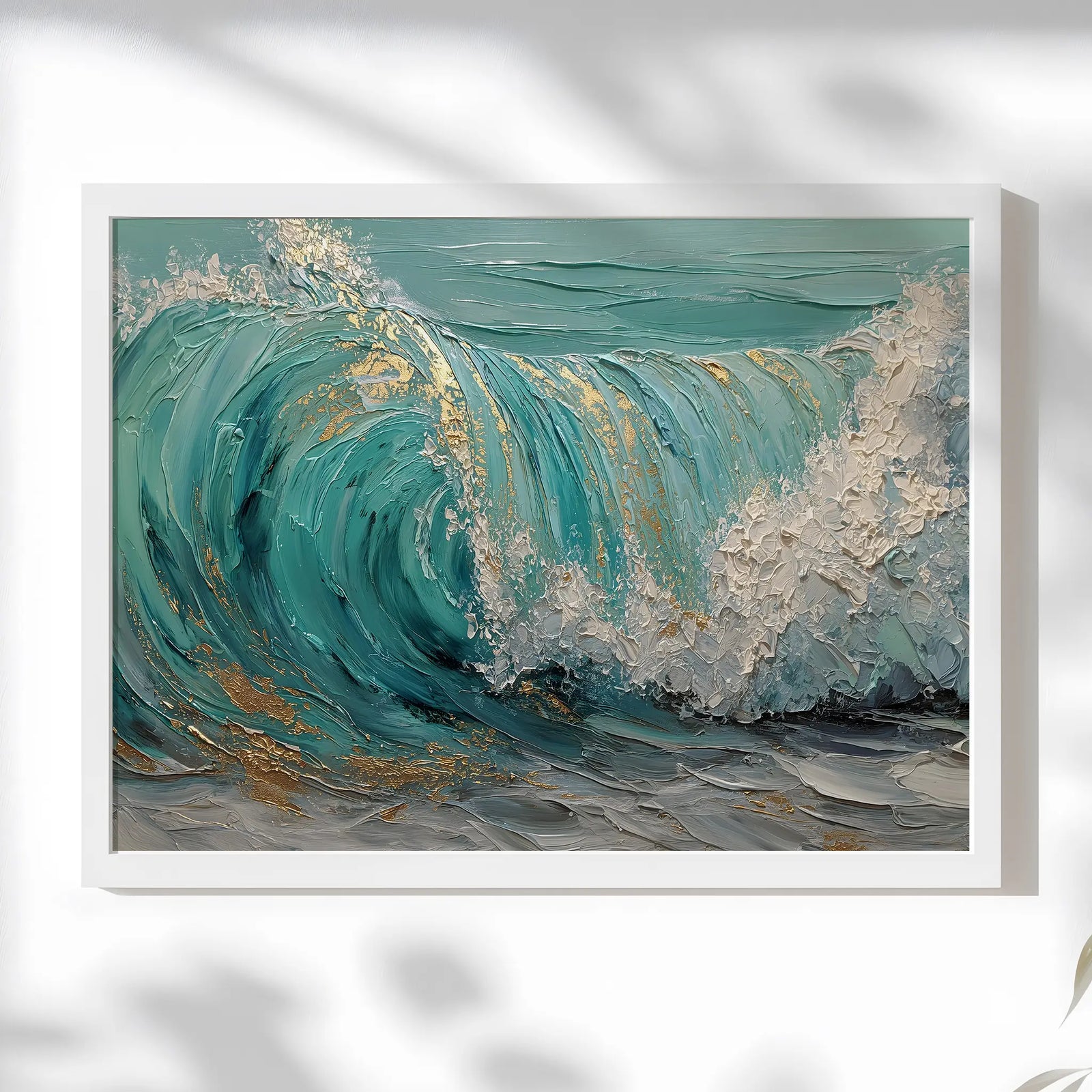 Textured turquoise and white wave wall art print, inspired by coastal waters and ocean movement.