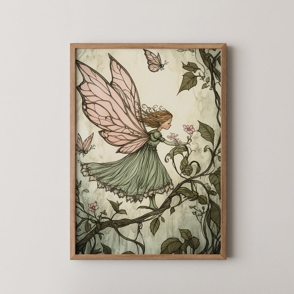 Sage Green Fairy Garden Wall Art Set for Girls
