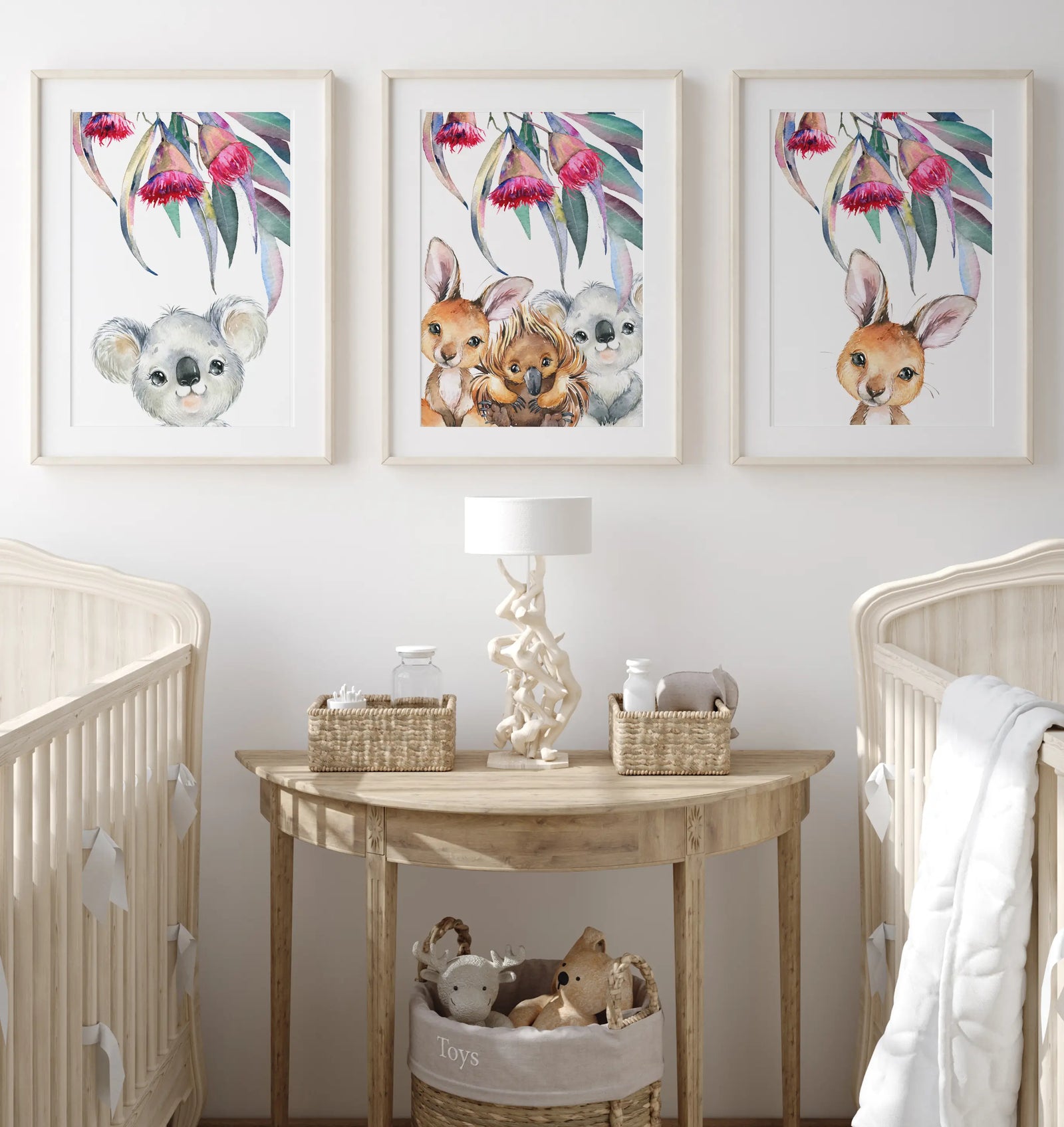 Australian baby animal girls nursery wall art prints The exquisite pink blossom fauna