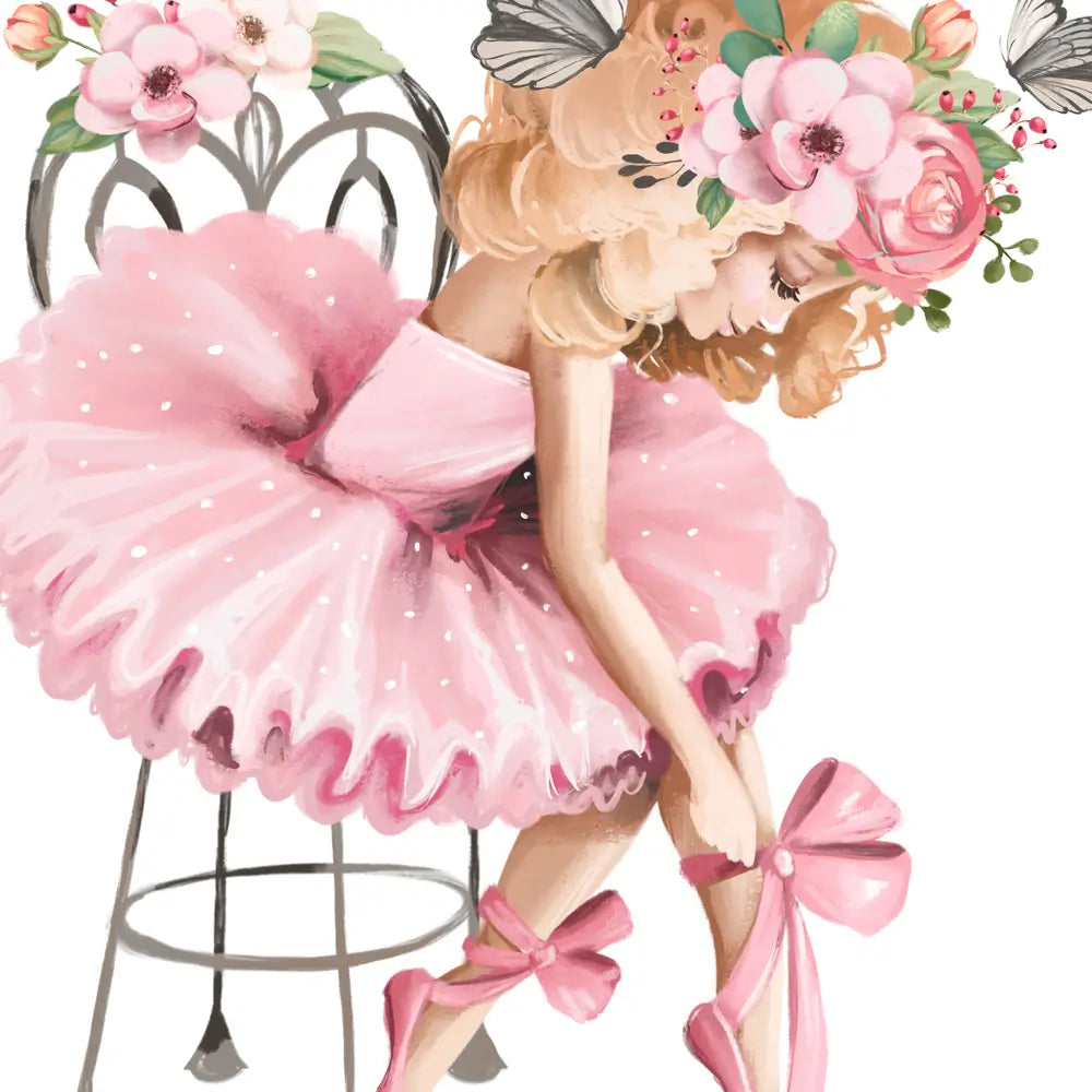 llustrated ballerina prints featuring young dancers in graceful ballet poses, perfect for nursery or playroom decor.