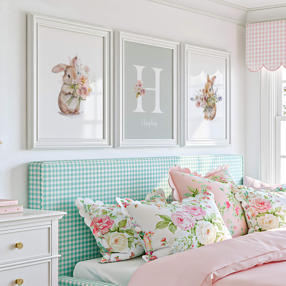 woodland bunny nursery prints with customised name print