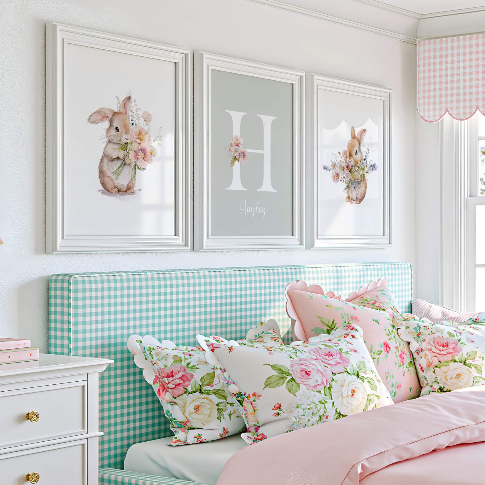 woodland bunny nursery prints with customised name print