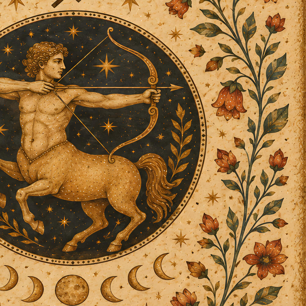 Folk Art Sagittarius Zodiac Wall Art Print | Celestial Wall Decor