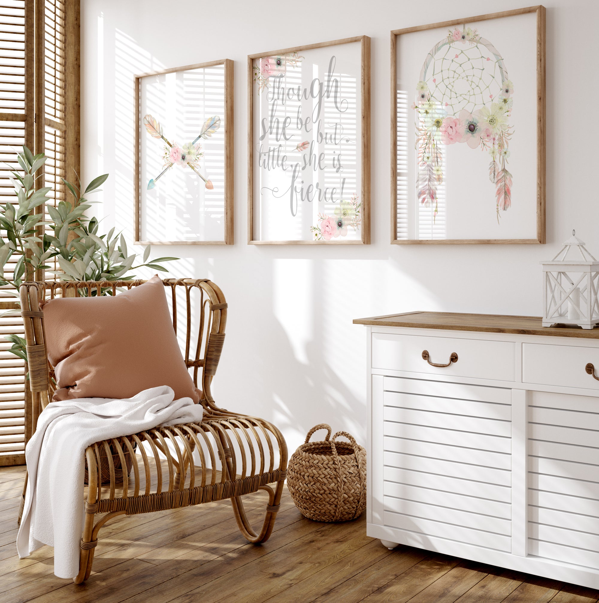 Boho Floral Girls Nursery Wall Art Prints