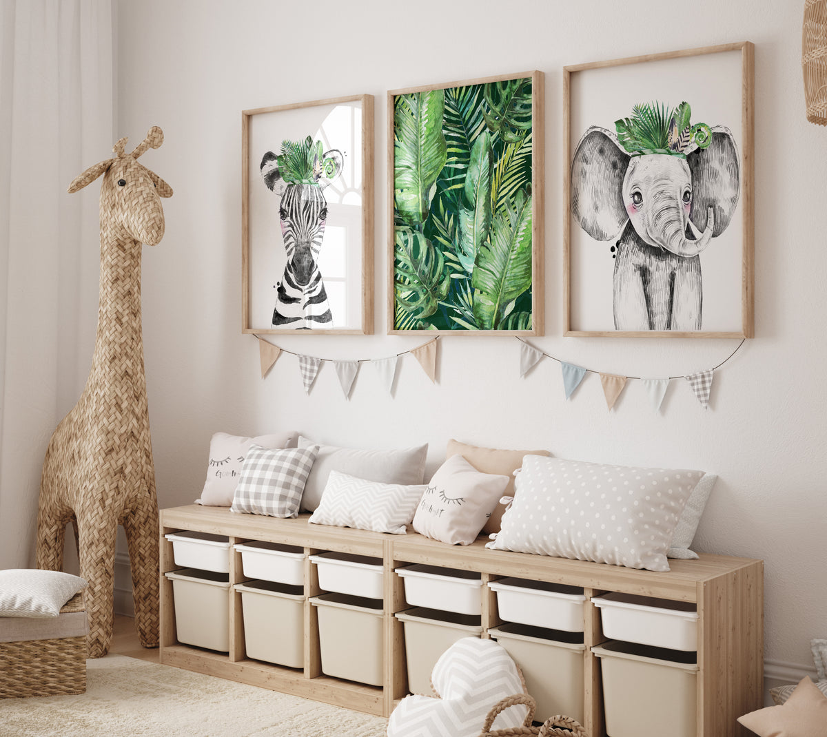 Safari Animal Forest green Wall Prints