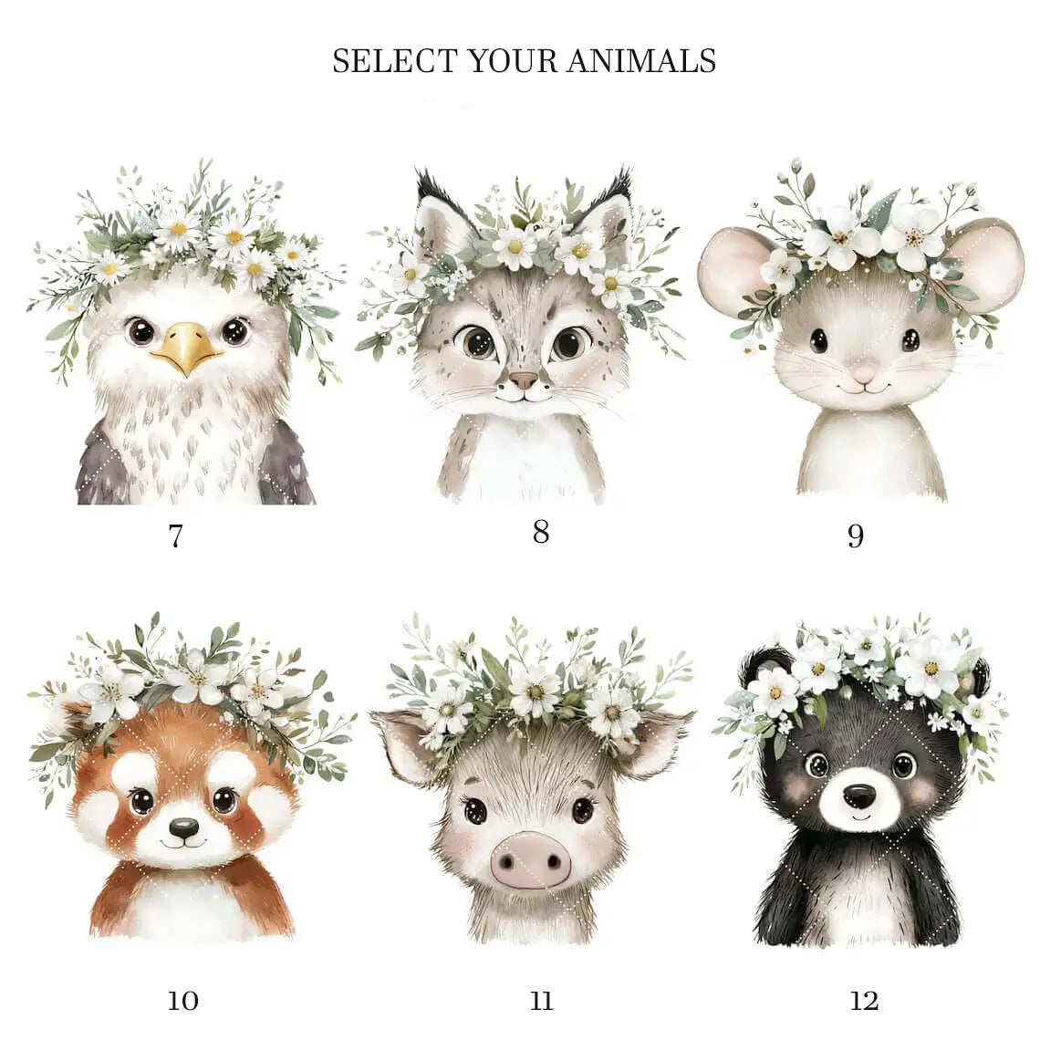 Floral baby animal wall art for a woodland girls 