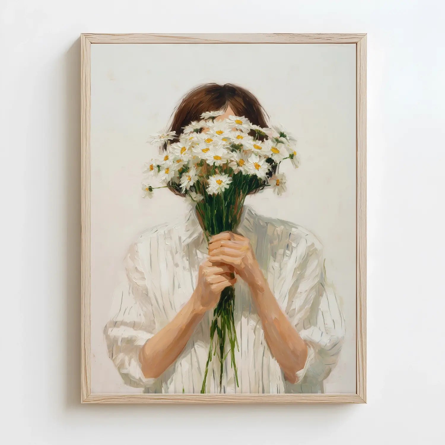 Minimalist female wall art with floral daisy elements