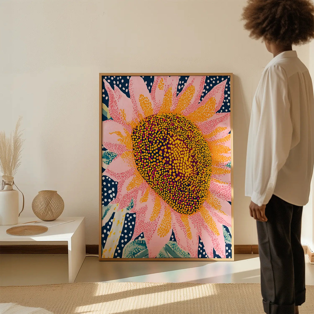 Abstract sunflower botanical wall art print bright modern home décor