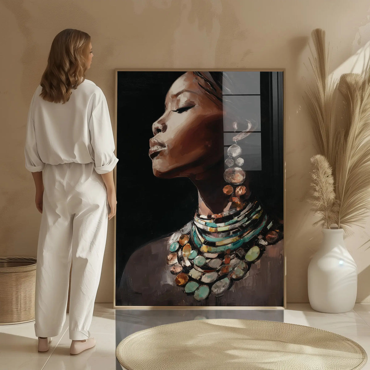 Black woman art print featuring a modern African woman portrait with rich tones
