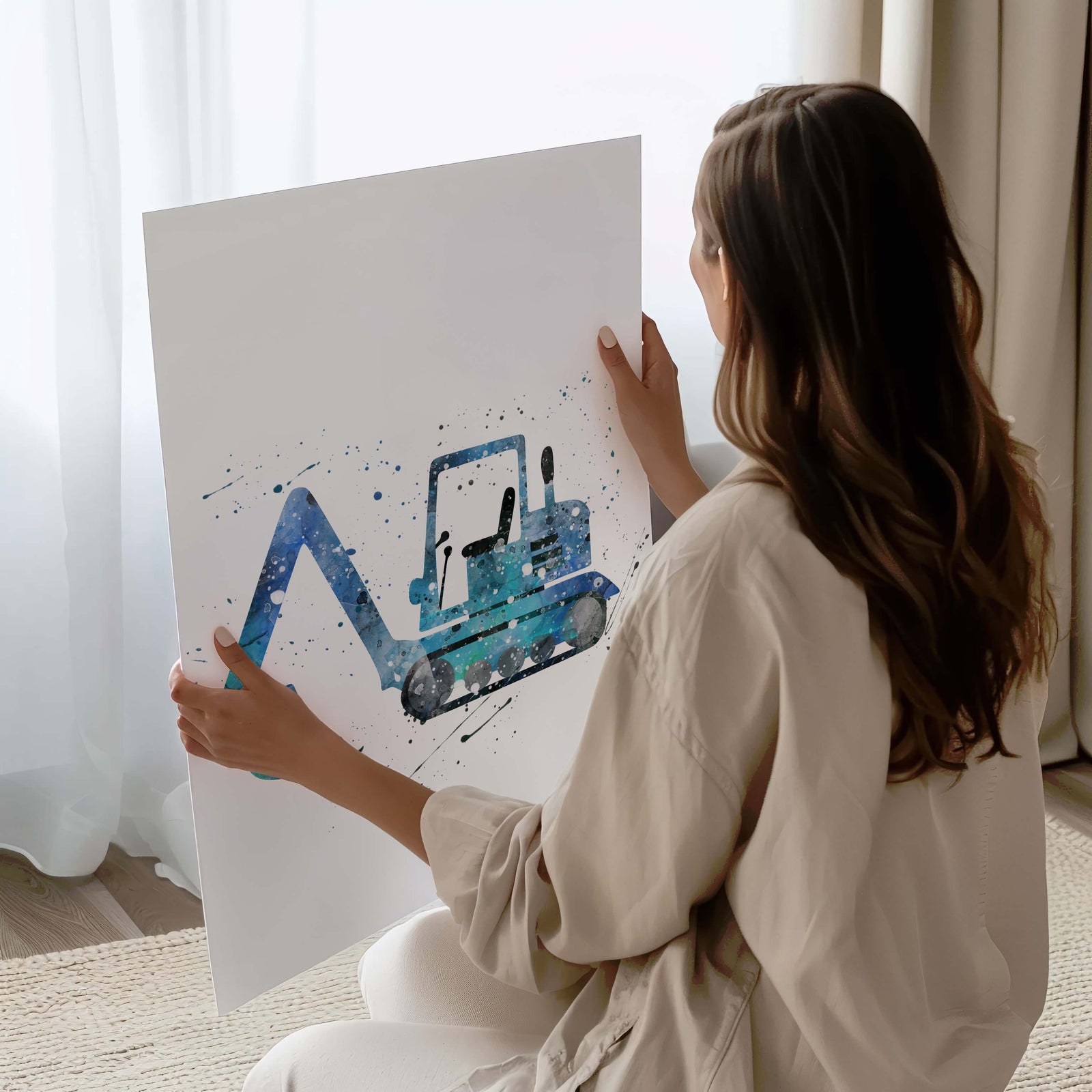 Boys Trucks Construction Wall Art pieces. Featuring a set of blue trucks,