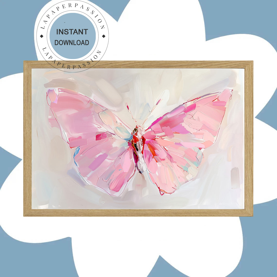 Pink butterfly digital download print for girls from an pastal oil  gouache, digital download print