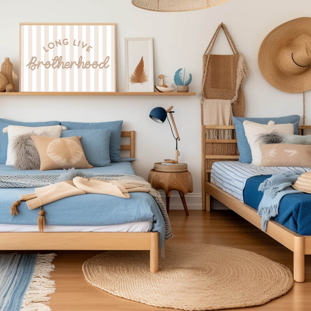 botherhood print for boys in beige oatmeal stripes