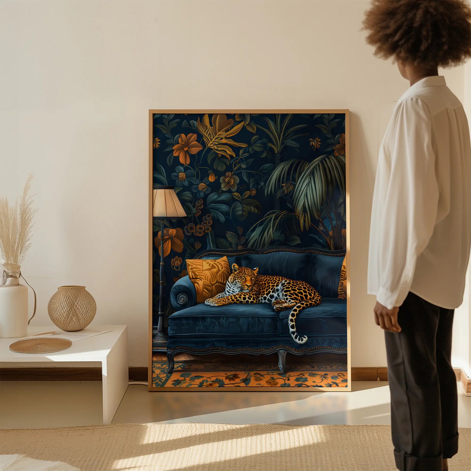 Elegant modern leopard wall art print for stylish interiors