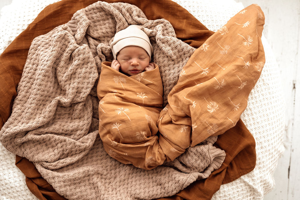 Bronze Palm Organic Muslin Baby Wrap- Hunny Snuggle Kids