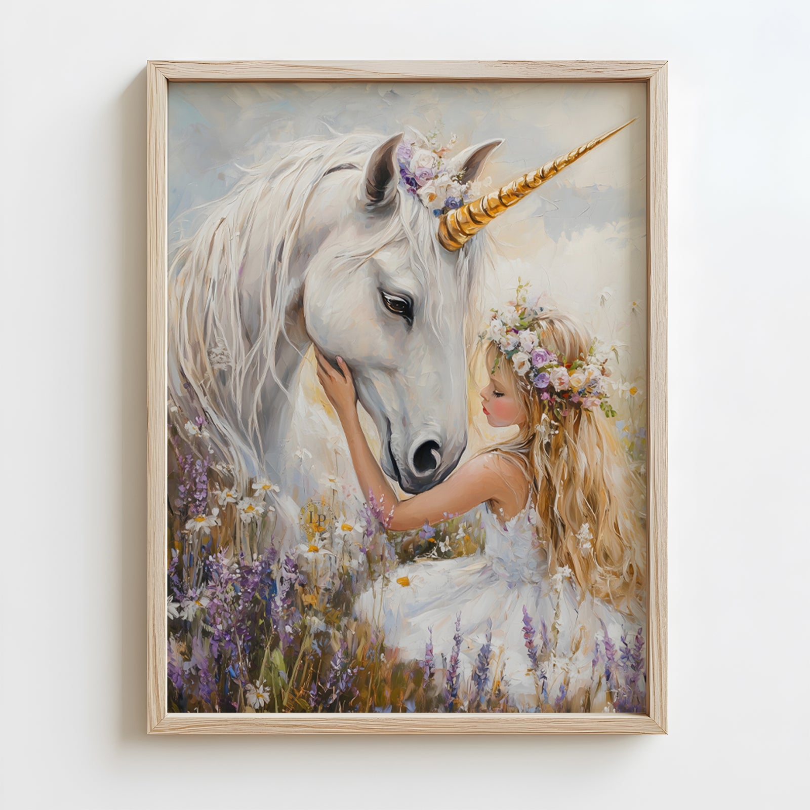 ORIGINAL unicorn wall art! Featuring a charming girl in a lilac field,